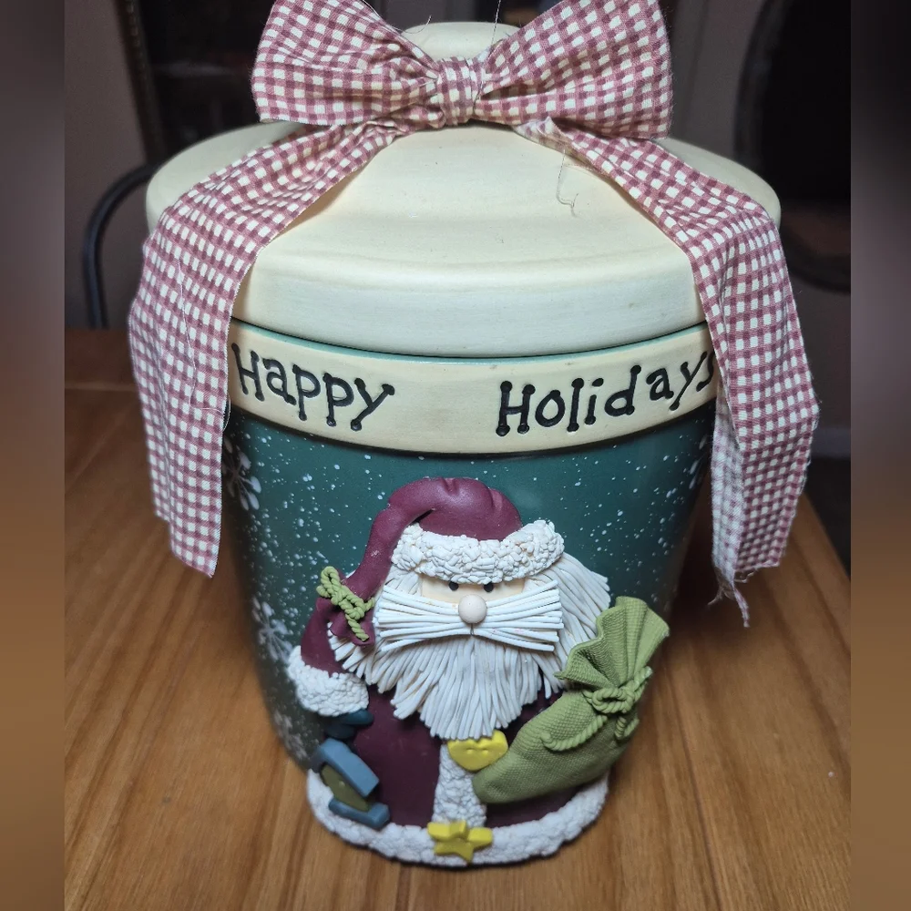 Festive‎ Happy Holidays Santa Cookie Jar